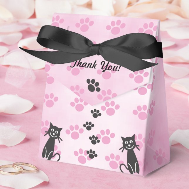 Caixa de Favor Personalizada com Gatos Rosa e Impr (Casamento)