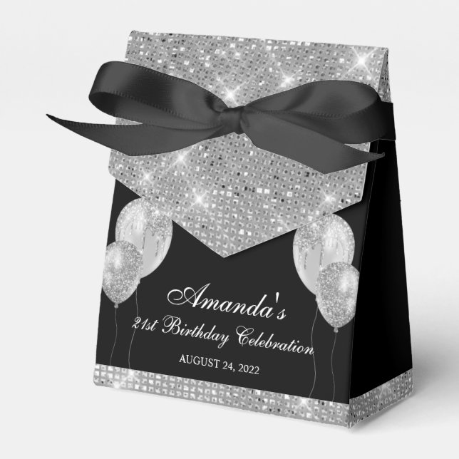 Caixa de Favor Personalizável Preta e Prata Glam (Frente)
