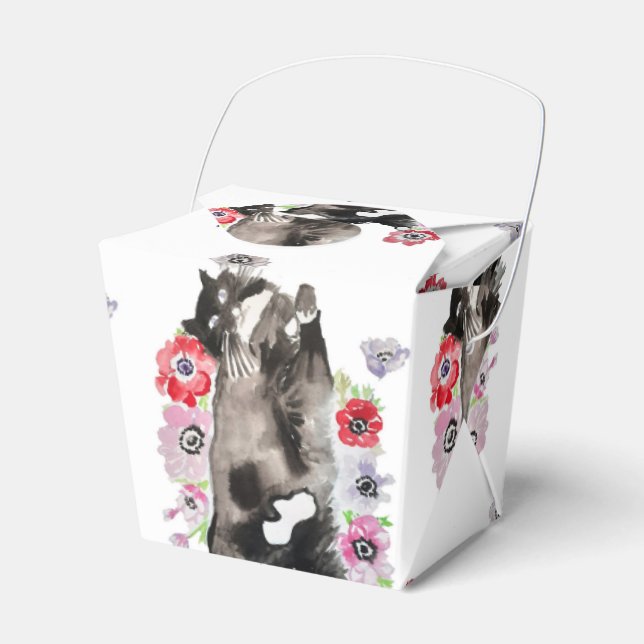Caixa de Favor Tuxedo Cat Preto e Branco Gatos (Frente)