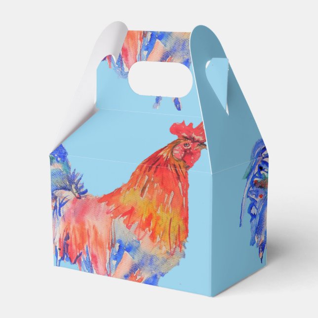 Caixa de Favorito Bolo de Casamento Galo Vermelho  (Frente)