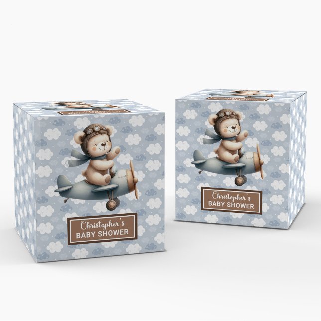 Caixa de Favoritos Azul do Urso de Teddy (Lovely Teddy Bear Pilot Blue Baby Favor Box)
