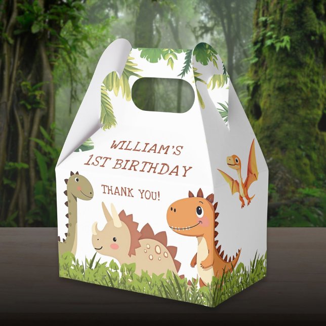 Caixa de Favoritos da Festa de aniversário Verde D (Cute Dinosaur Greenery Birthday Party Favor Box)