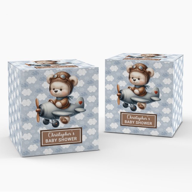 Caixa de Favoritos de Bear Piloto Trenddy Bear Boy (Trendy Teddy Bear Pilot Boy Baby Favor Box)
