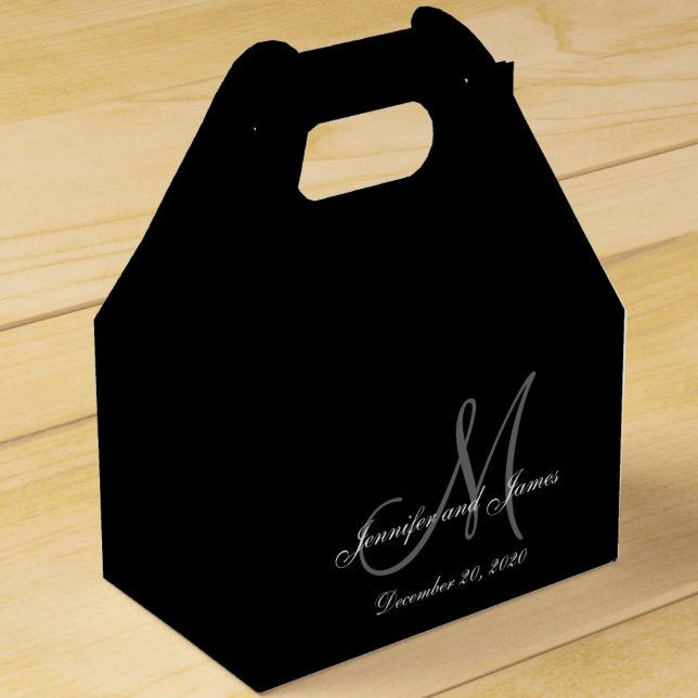 Caixa de Favoritos de Casamento de Monograma Preto (Criador carregado)