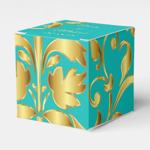 Caixa de Favoritos de Casamento Dourado e Teal