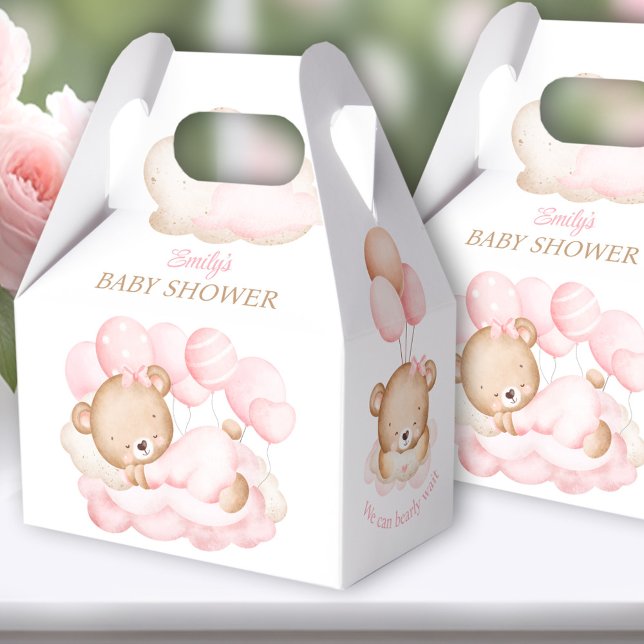 Caixa de Favoritos de Chá de fraldas de Urso Menin (Bear pink White Favor Boxes - You can choose from 3 sizes by clicking on the STYLE dropbox.
)