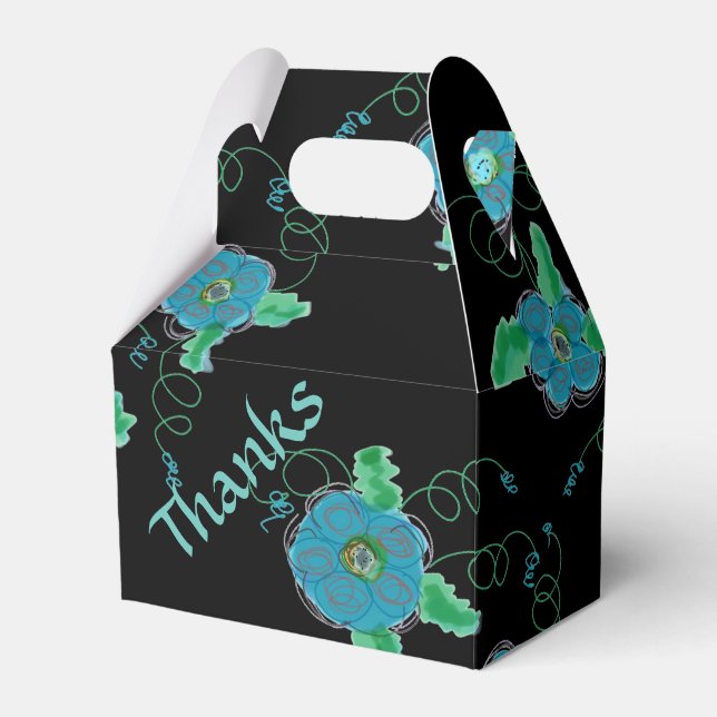 Caixa de Favoritos de Convidado Flor Preto (Frente)