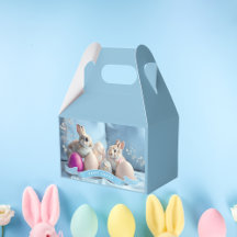 Caixa de Favoritos de Páscoa com Dois Coelhos e Ov
