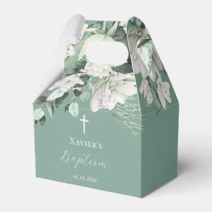 Caixa de Favoritos do Baptism buquê verde branco