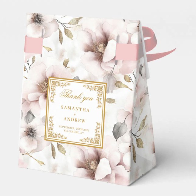 Caixa de Favoritos do Casamento Dourado Rosa-Rosa  (Minimalist Dusty Pink Gold Wedding Favor Box)