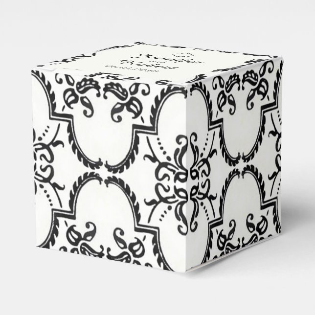 Caixa de Favoritos do Casamento tema damasco Preto (Frente)