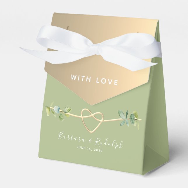 Caixa de Favoritos do Casamento Verde e Dourado (Frente)