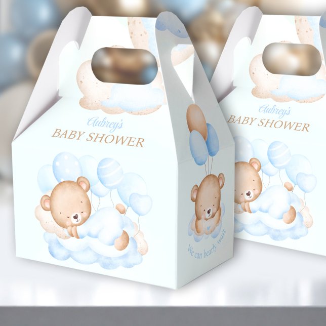 Caixa de Favoritos do Chá de fraldas do Urso Azul (Boy Blue Beige Bear Favor Box - You can choose from 3 sizes by clicking on the STYLE dropbox.)