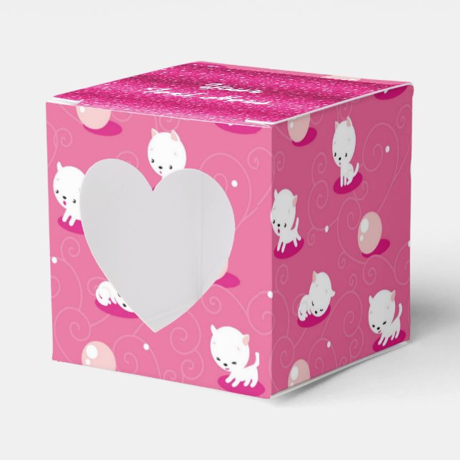 Caixa de Favoritos do Coração de Gatinhos Rosa-Ros (Frente)