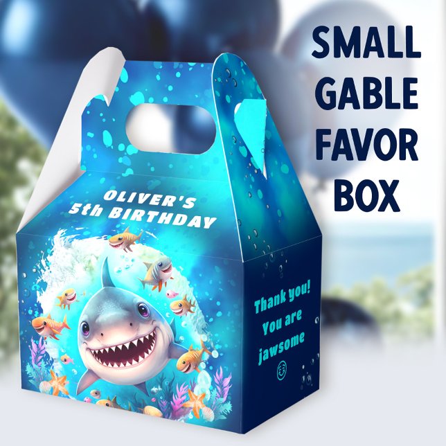 Caixa de Favoritos do Festa Azul de Aniversário de (Shark Dark Blue Small Gable Favor Boxes - You can choose from 3 sizes of these gable favor boxes)