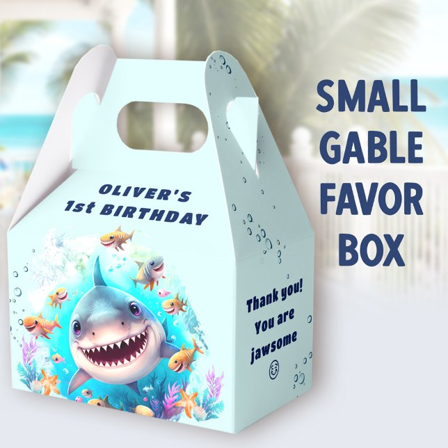 Caixa de Favoritos do Partido do primeiro aniversa (Shark Light Blue Small Gable Favor Boxes - You can choose from 3 sizes of these gable favor boxes)