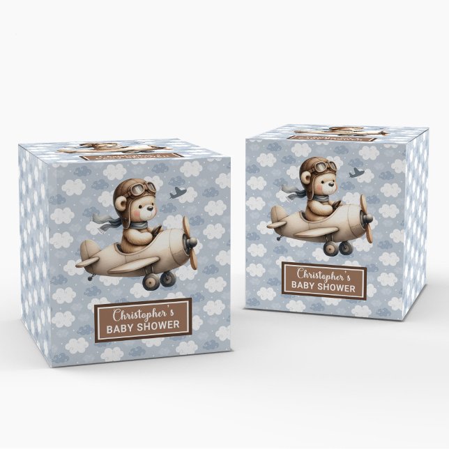 Caixa de Favoritos do Piloto do Urso de Teddy (Delightful Teddy Bear Pilot Party Baby Favor Box)