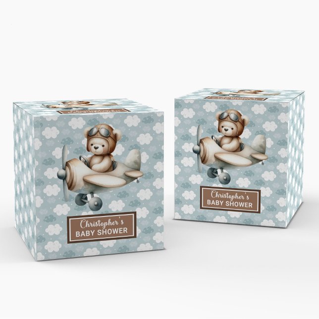 Caixa de Favoritos do Piloto do Urso de Teddy Eleg (Elegant Teddy Bear Pilot Baby Shower Favor Box)