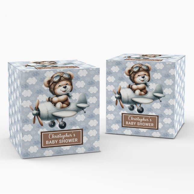 Caixa de Favoritos do Piloto do Urso de Teddy Únic (Unique Teddy Bear Pilot Shower Baby Favor Box)