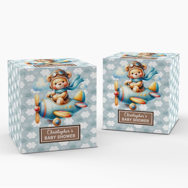 Caixa de Favoritos do Piloto Urso rico (Fancy Teddy Bear Pilot Baby Shower Favor Box)