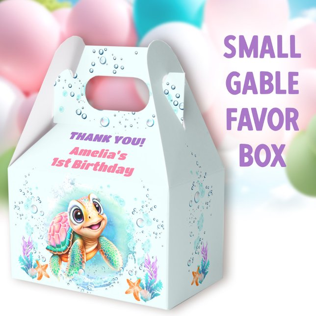 Caixa de Favoritos do primeiro aniversario Colorid (Cute Turtle Small Gable Favor Boxes - You can choose from 3 sizes of these gable favor boxes)