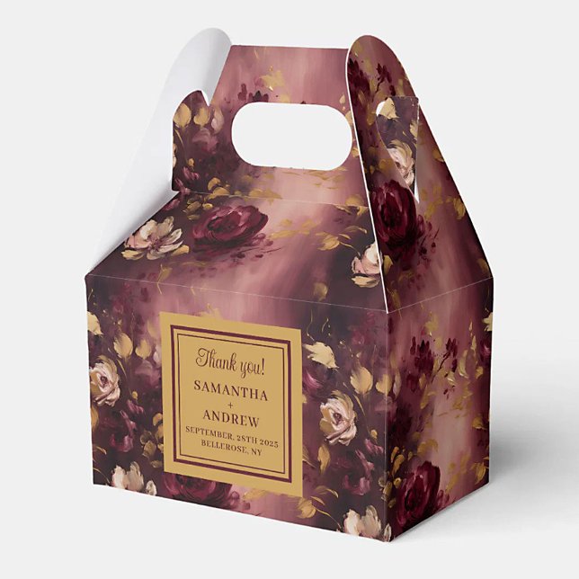 Caixa de Favoritos Dourados do Casamento Burgundy (Beautiful Blush Burgundy Gold Wedding Favor Box)
