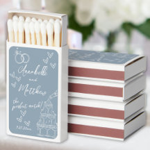 Caixa de Fósforos de Casamento Elegante Desenhada 