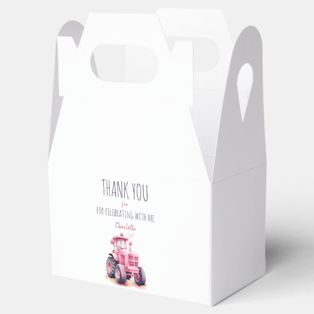 Caixa de Gable de Birthday com Trator Rosa Editáve (Aberto)