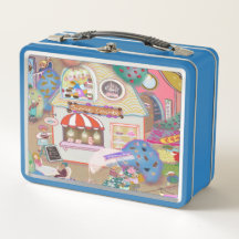 Caixa de Lanche de Arte Vintage Azul