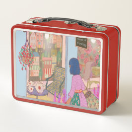 Caixa de Lanche de Arte Vintage Vermelha