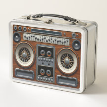 Caixa de lanche de metal com rádio de cassete insp