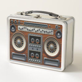Caixa de lanche de metal com rádio de cassete insp
