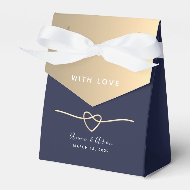 Caixa de Lembrança de Casamento Azul Navy Elegante (Frente)