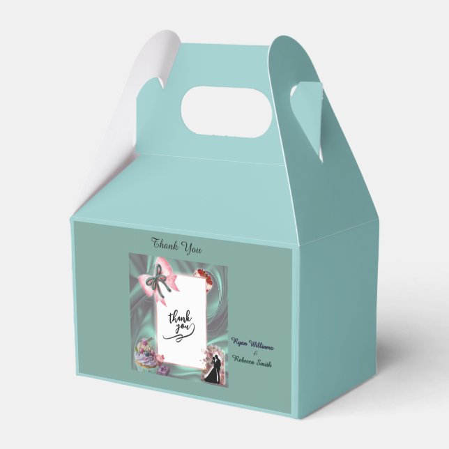 Caixa de Lembrança de Casamento Teal & Blush (Frente)