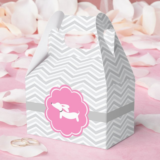 Caixa de Lembrança de Chá de Bebê Dachshund Rosa (Casamento)