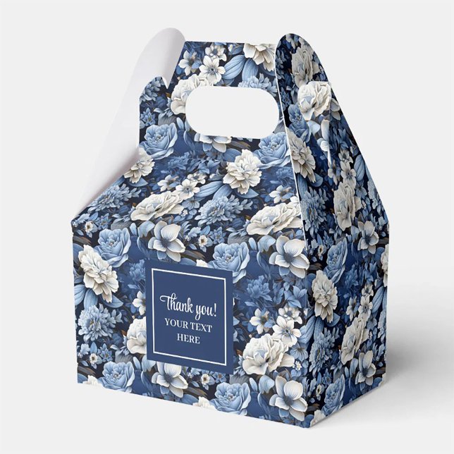 Caixa de Lembrancinha Personalizada com Flores Bra (Elegant Blue White Flowers Personalized Favor Box)