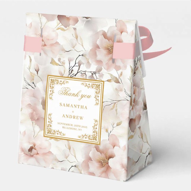 Caixa de Obrigados de Casamento Dourado, cor-de-ro (Stylish Dusty Pink Gold Wedding Thanks Favor Box)