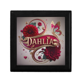 Caixa De Presente Arte de Flor de Dália Vermelha Elegante