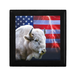 Caixa De Presente Buffalo Branco Com Bandeira Americana E Relâmpagos