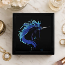 Cavalo Preto Elegante Unicórnio Azul Prata Fantasi
