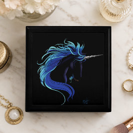 Caixa De Presente Cavalo Preto Elegante Unicórnio Azul Prata Fantasi