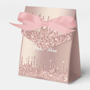 Caixa de Presente com Brilho em Rosa Dourado com T