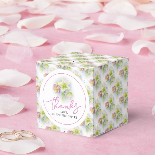 Caixa de presente de agradecimento floral de rosa  (Casamento)