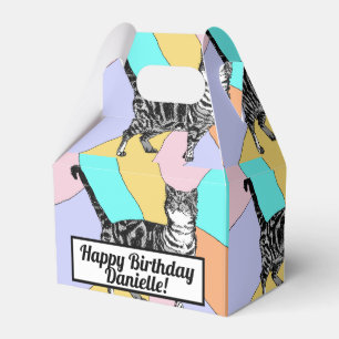 Caixa de Presente de Aniversário de Gato Malhado e