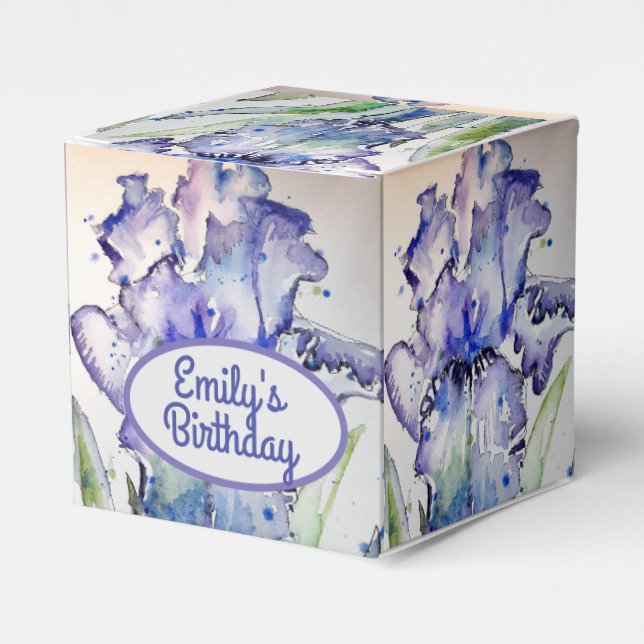 Caixa de Presente de Aniversário Floral Íris Azul  (Frente)