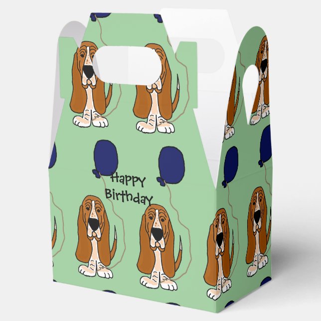Caixa de Presente de Basset com Balão de Aniversár (Aberto)