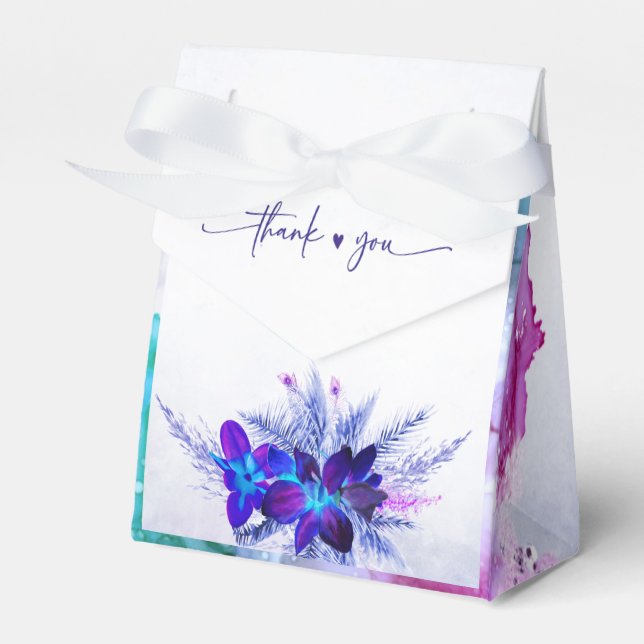 Caixa de Presente de Casamento de Orquídea Roxa e  (Frente)
