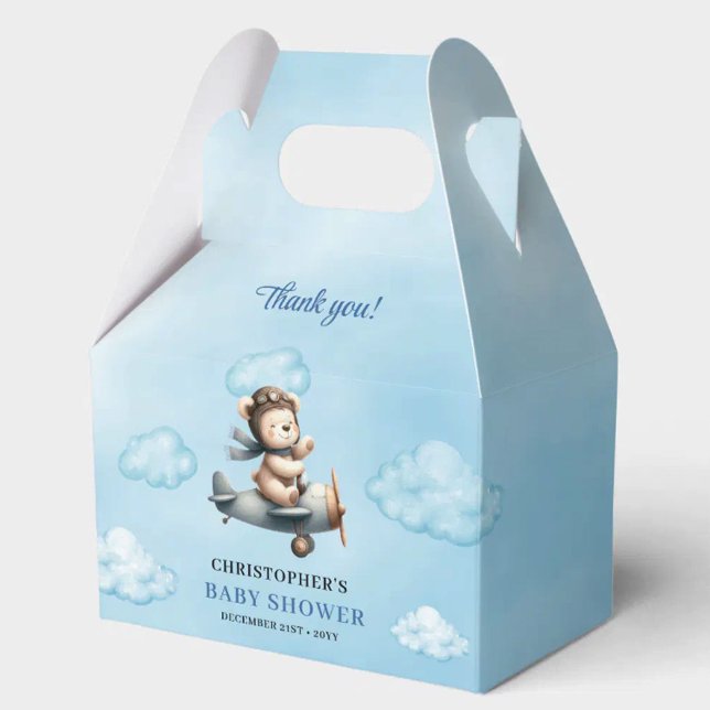 Caixa de Presente de Churrasco de Bebê Aviador Urs (Charming Teddy Bear Aviator Blue Brown Boy Shower Favor Box

)