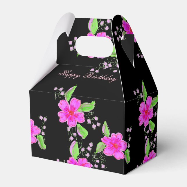 Caixa de Presente de Convidados com Flores Pretas  (Verso)