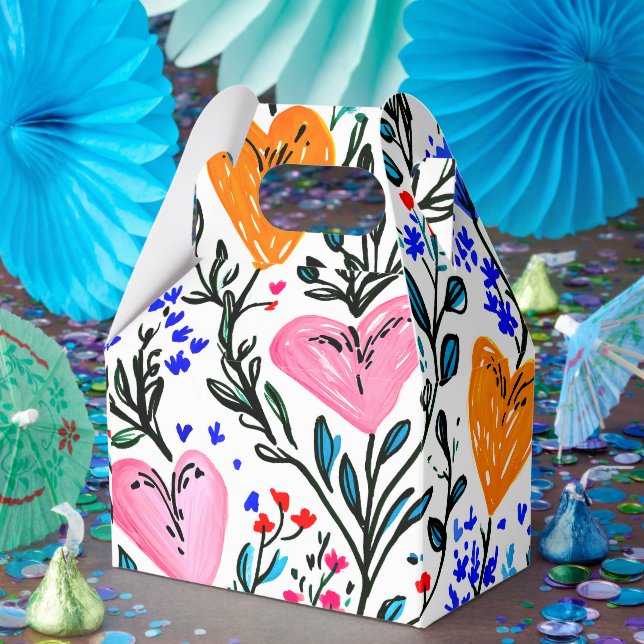 Caixa de Presente de Corações Florais Doces (Festa)